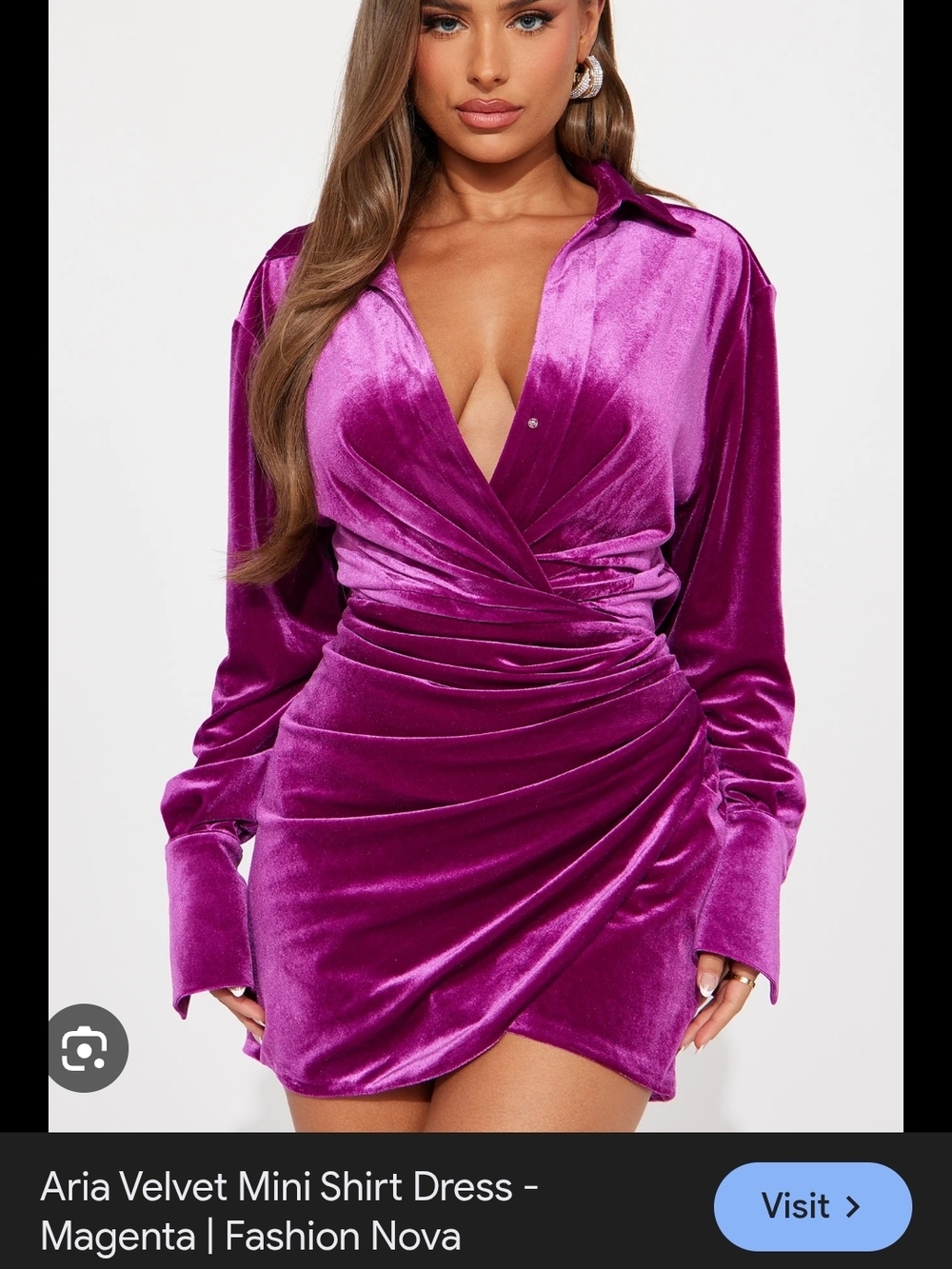 Fashion Nova Velvet Wrap Mini Dress in Magenta